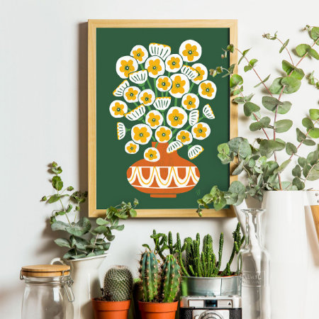 Mid Mod White Blooms In Terracotta Vase Poster