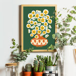 Mid Mod White Blooms In Terracotta Vase Poster at Zazzle