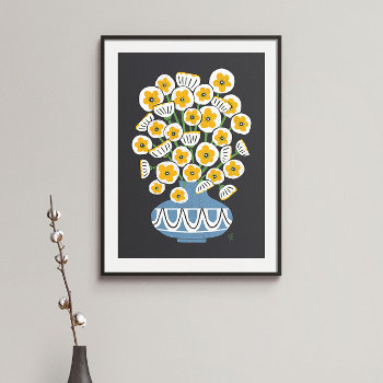 Mid Mod White Blooms Poster by Low_Star_Studio at Zazzle