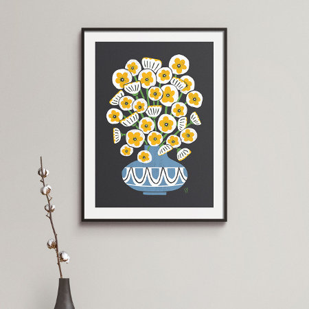 Mid Mod White Blooms Poster