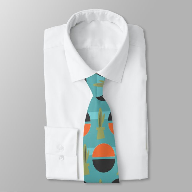 Mid Modern Century Dessert Cactus Neck Tie (Tied)