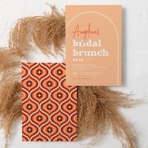 Mid Modern Orange Retro Arch Brunch Bridal Shower Invitation