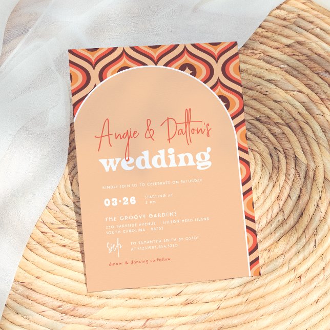 Mid Modern Orange Retro Arch Wedding Invitation (Creator Uploaded)