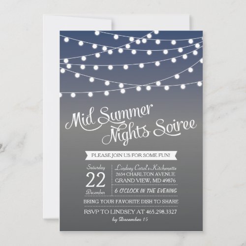 Mid Summer Night String Light Dinner Party Invite