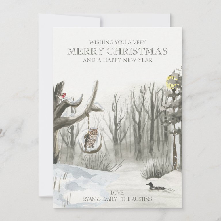 Mid Winter Snowy Woodland Nature Christmas Holiday Card