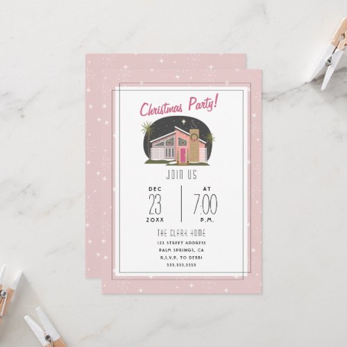 Midcentry Modern Pink Christmas Party Invitation
