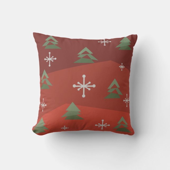 MidCentury Abstract Christmas Trees Throw Pillow (Front)