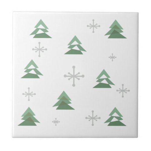MidCentury Abstract Christmas Trees Winter Ceramic Tile