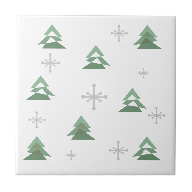MidCentury Abstract Christmas Trees Winter Ceramic Tile (Front)