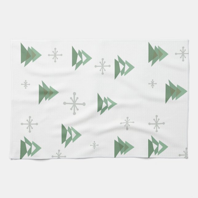 MidCentury Abstract Christmas Trees Winter Kitchen Towel (Horizontal)