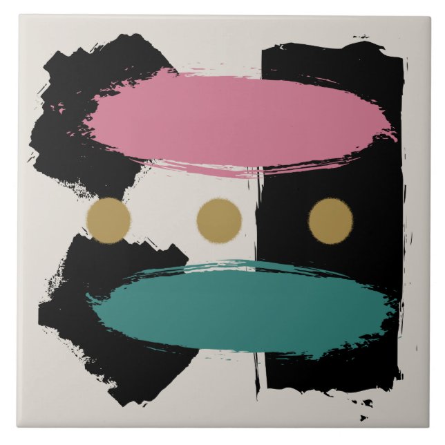 Midcentury Abstract 'Duality' Ceramic Tile (Front)