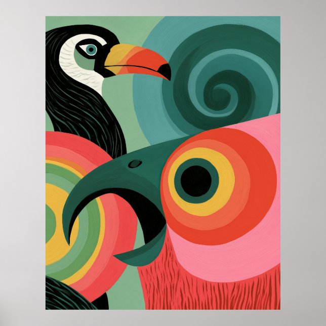 Midcentury Abstract Toucan Geometric Wall Art (Front)