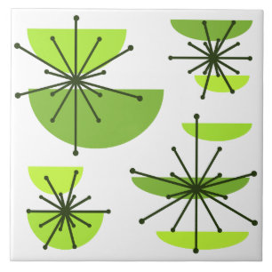 Midcentury Art Bowls Starbursts Chartreuse Ceramic Tile