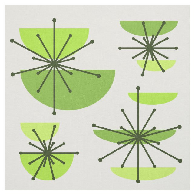 Midcentury Art Bowls Starbursts Chartreuse Fabric (Swatch)