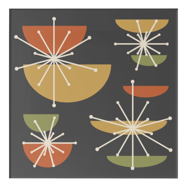 Midcentury Art Bowls Starbursts Multicolored (Front)