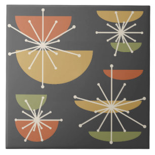 Midcentury Art Bowls Starbursts Multicolored Ceramic Tile