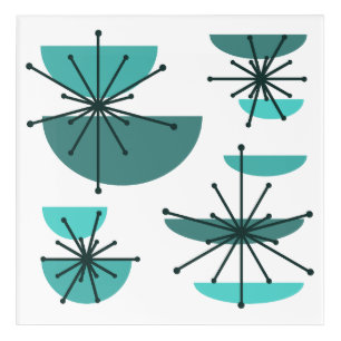 Midcentury Art Bowls Starbursts Turquoise