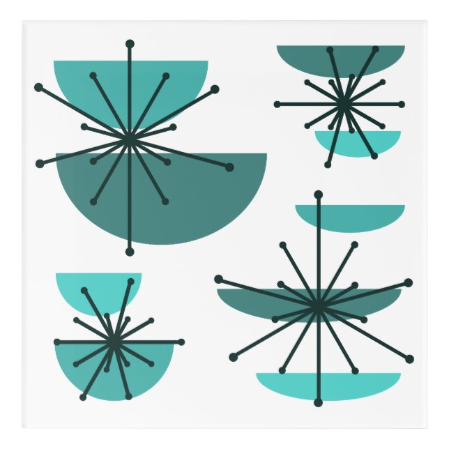 Midcentury Art Bowls Starbursts Turquoise (Front)