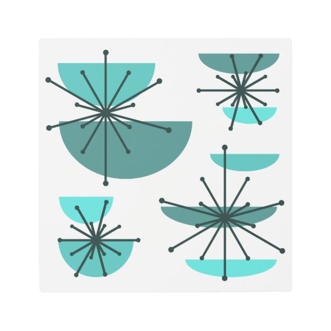 Midcentury Art Bowls Starbursts Turquoise (Front)