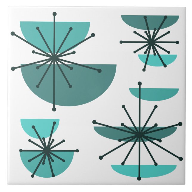 Midcentury Art Bowls Starbursts Turquoise Ceramic Tile (Front)