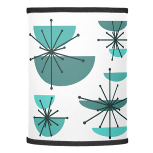 Midcentury Art Bowls Starbursts Turquoise Lamp Shade