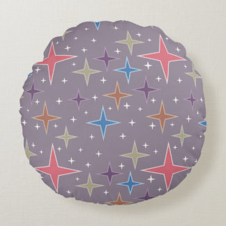 Midcentury Atomic Age Stars Round Pillow