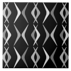 Midcentury Boomerangs Black Gray Ceramic Tile