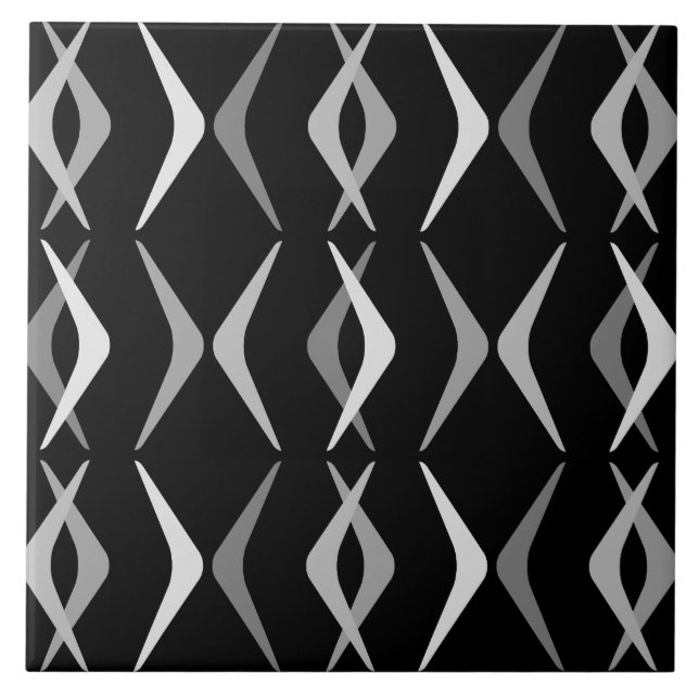 Midcentury Boomerangs Black Gray Ceramic Tile (Front)