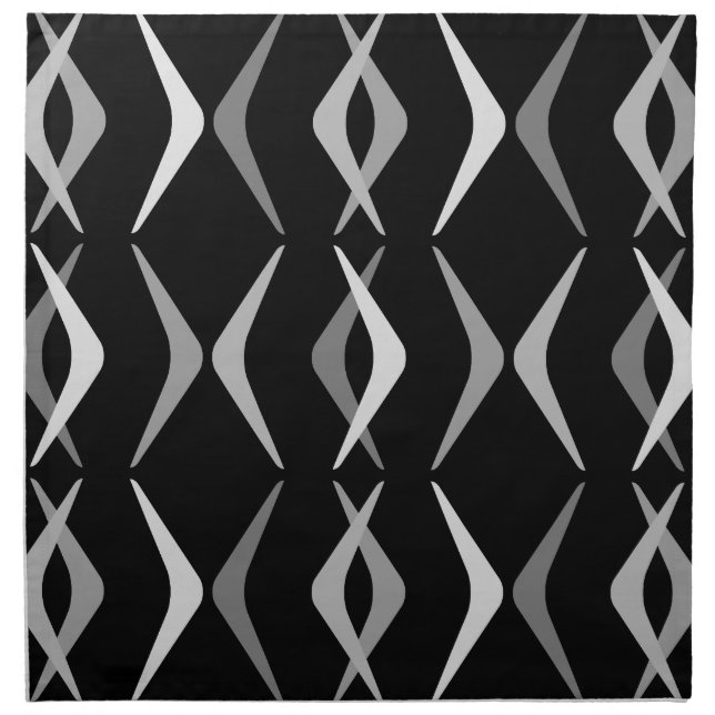 Midcentury Boomerangs Black Gray Cloth Napkin (Front)