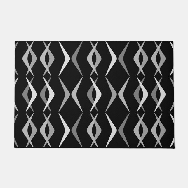 Midcentury Boomerangs Black Gray Doormat (Front)