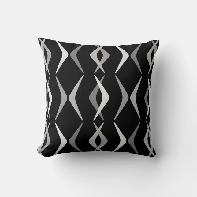 Midcentury Boomerangs Black Gray Throw Pillow (Front)