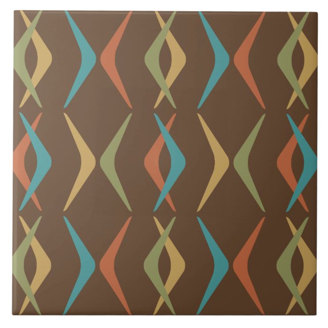 Midcentury Boomerangs Multicolored Dark Ceramic Tile (Front)