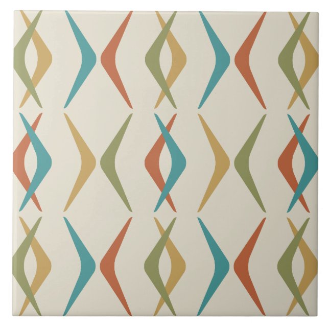 Midcentury Boomerangs Multicolored Light Ceramic Tile (Front)