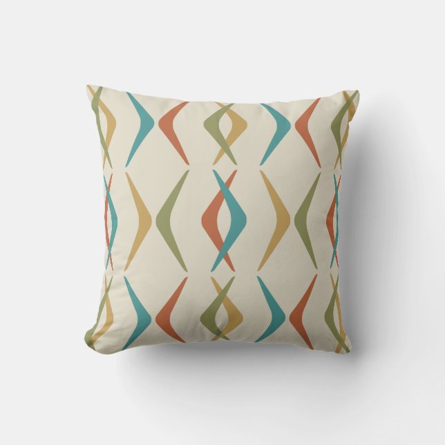 Midcentury Boomerangs Multicolored Light Throw Pillow (Front)