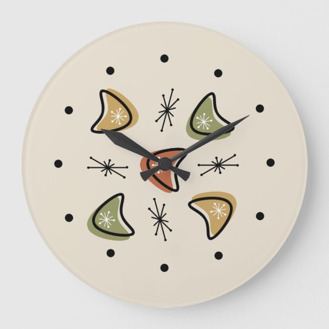 Midcentury Boomerangs Starbursts  Large Clock (Front)