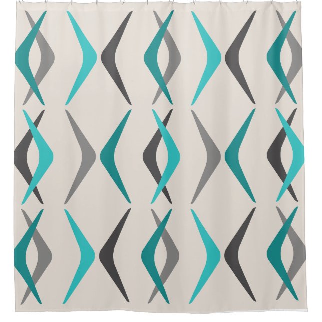 Midcentury Boomerangs Turquoise Shower Curtain (Front)