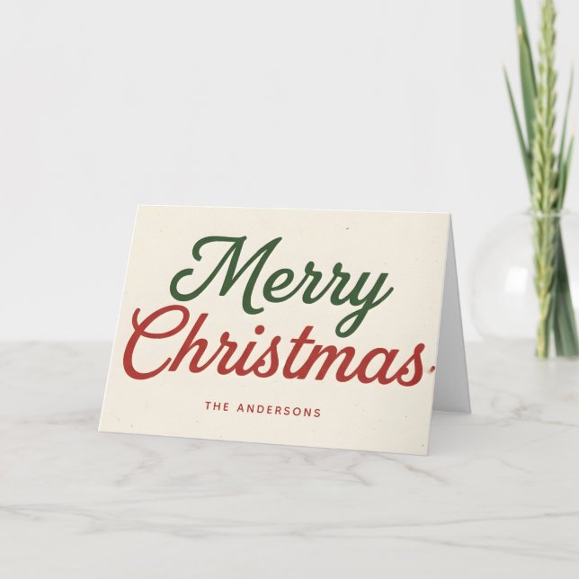 Midcentury Chic Script Merry Christmas Holiday Card (Front)