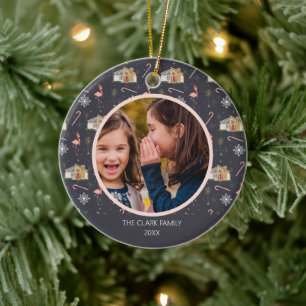 Midcentury Christmas House Palm Tree Photo Ceramic Ornament