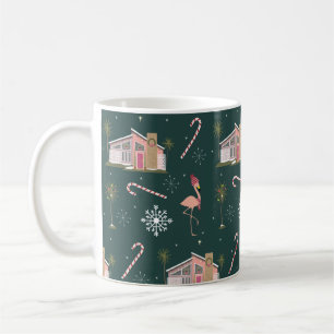 Midcentury Christmas Pink House Palm Tree Coffee Mug