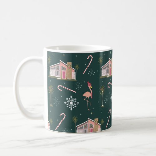 Midcentury Christmas Pink House Palm Tree Coffee Mug