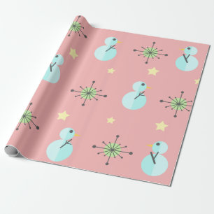 Midcentury Christmas Vintage Snowmen Wrapping Paper