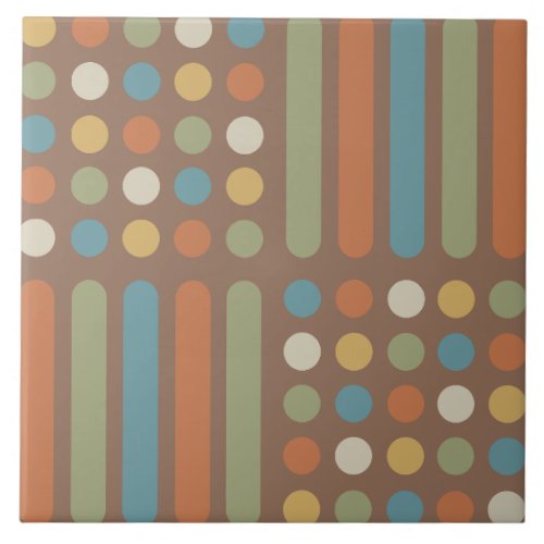 Midcentury Circles Lines Multicolored 2 Ceramic Tile