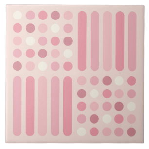 Midcentury Circles Lines Pink Vanilla Ceramic Tile