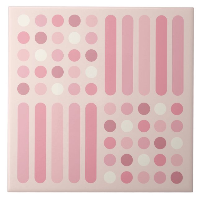 Midcentury Circles Lines Pink Vanilla Ceramic Tile (Front)