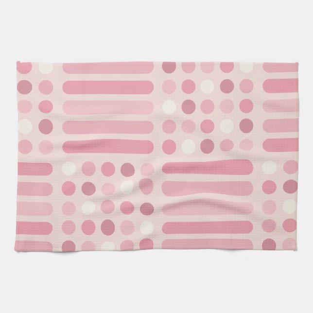 Midcentury Circles Lines Pink Vanilla Kitchen Towel (Horizontal)