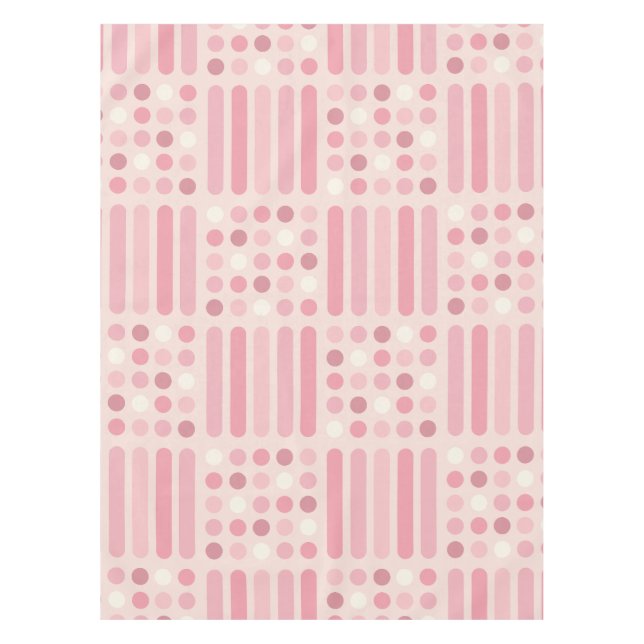 Midcentury Circles Lines Pink Vanilla Tablecloth (Front)