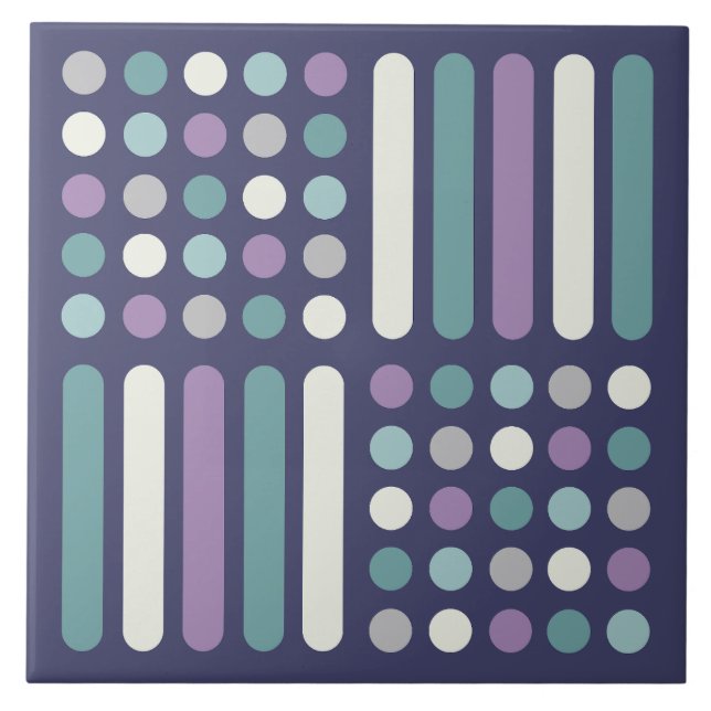 Midcentury Circles Lines Purple Turquoise Ceramic Tile (Front)