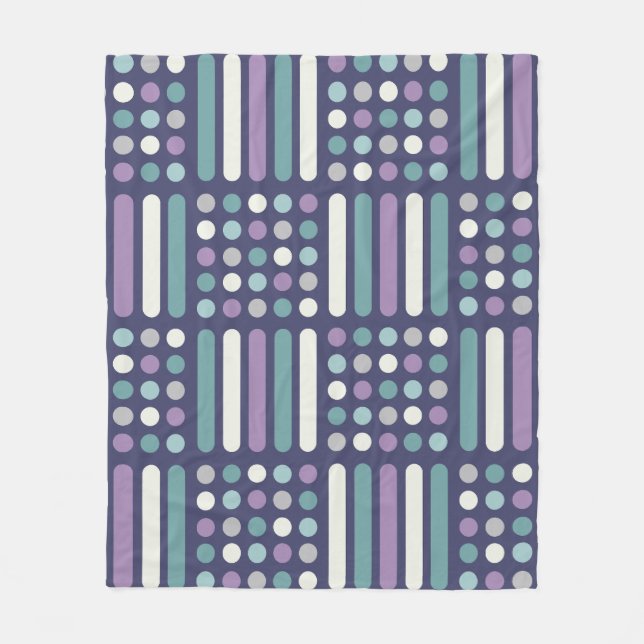 Midcentury Circles Lines Purple Turquoise Fleece Blanket (Front)