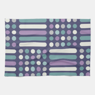 Midcentury Circles Lines Purple Turquoise Kitchen Towel