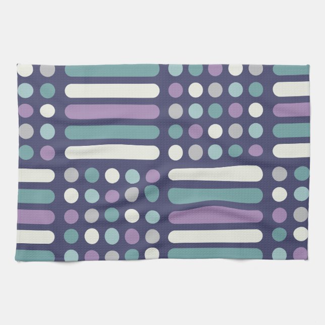 Midcentury Circles Lines Purple Turquoise Kitchen Towel (Horizontal)